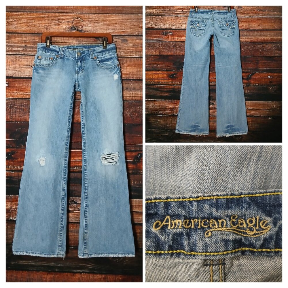 Vintage American Eagle Jeans 6 Boyfriend Wide Leg Baggy Distressed 100% Cotton